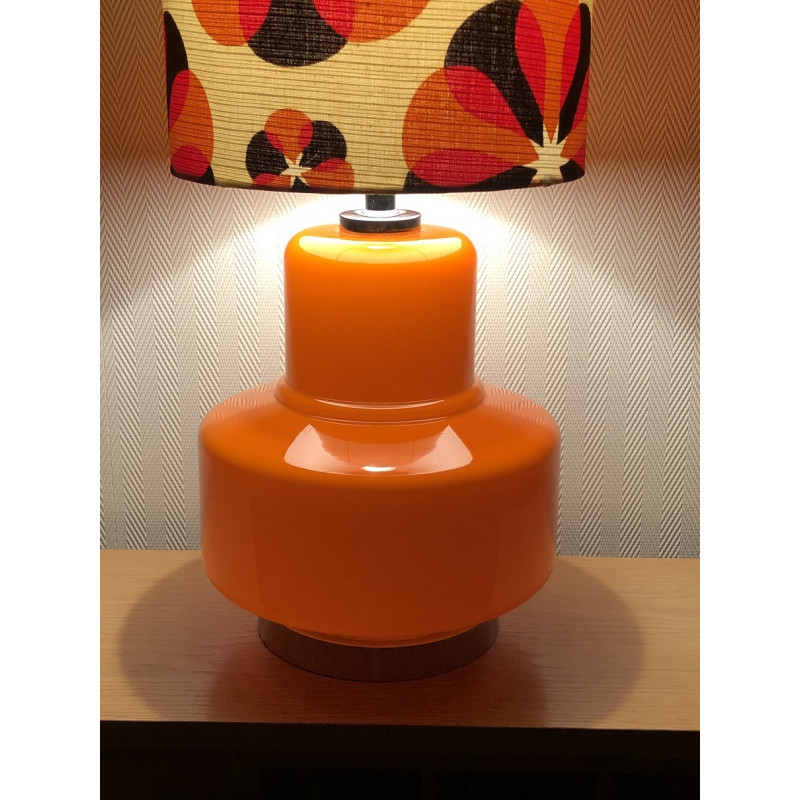 Lampe à poser Carrousel - opaline orange et tissu vintage