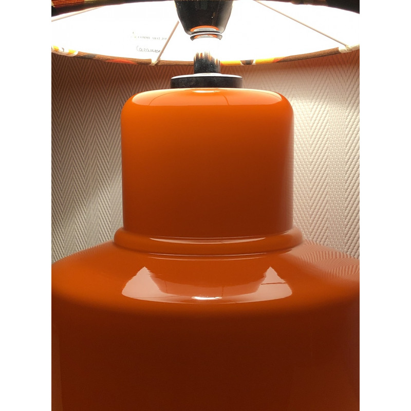 Lampe à poser Carrousel - opaline orange et tissu vintage