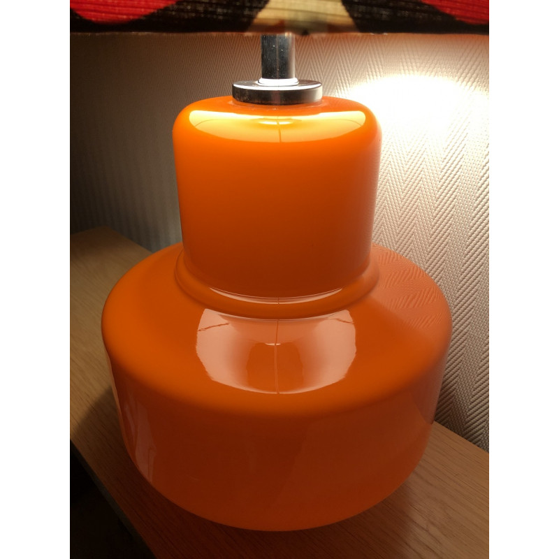 Lampe à poser Carrousel - opaline orange et tissu vintage