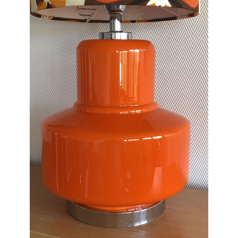 Lampe à poser Carrousel - opaline orange et tissu vintage