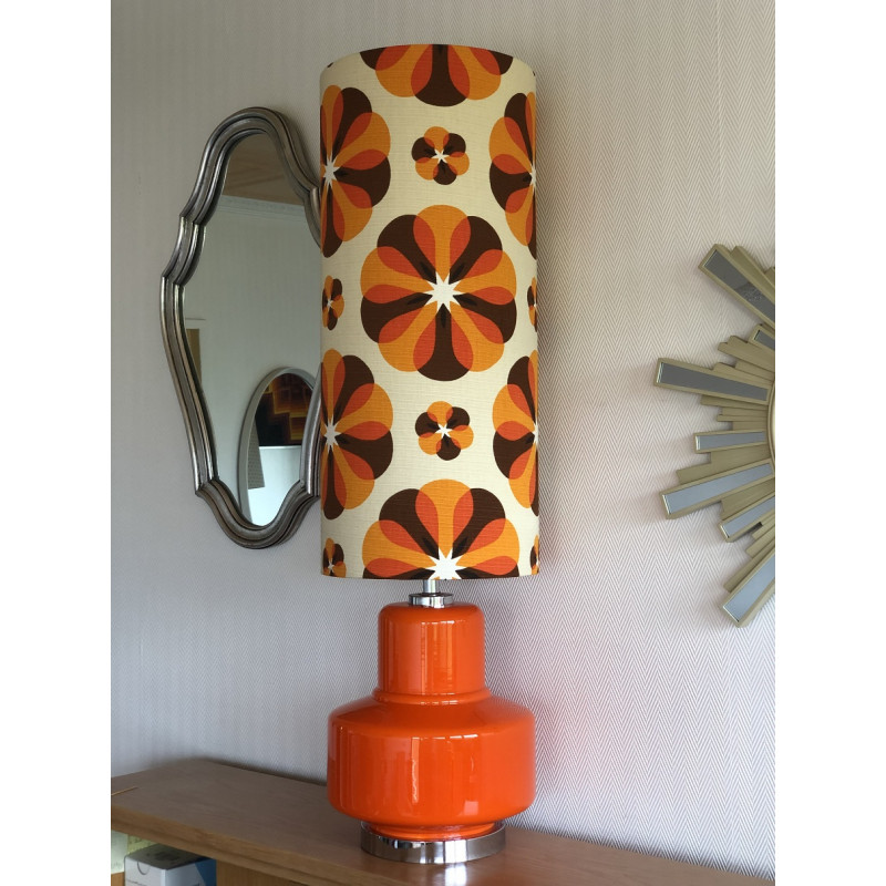 Lampe à poser Carrousel - opaline orange et tissu vintage