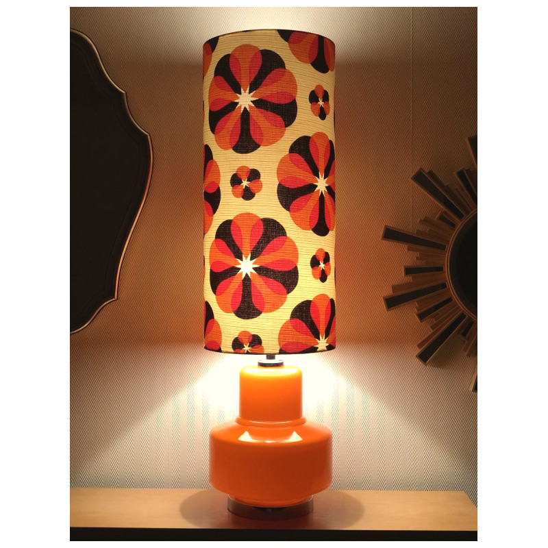 Lampe à poser Carrousel - opaline orange et tissu vintage