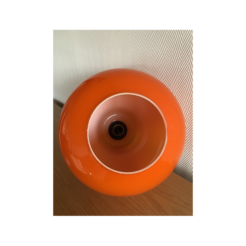 Lampe à poser opaline orange et tissu vintage Parly