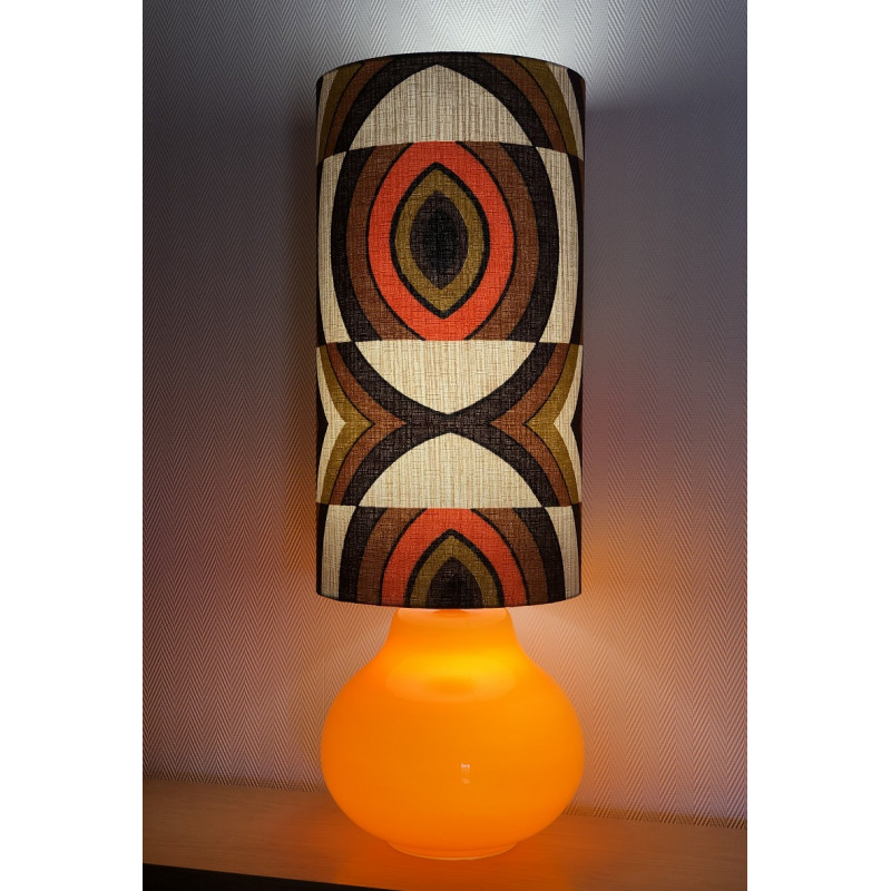 Lampe à poser opaline orange et tissu vintage Parly