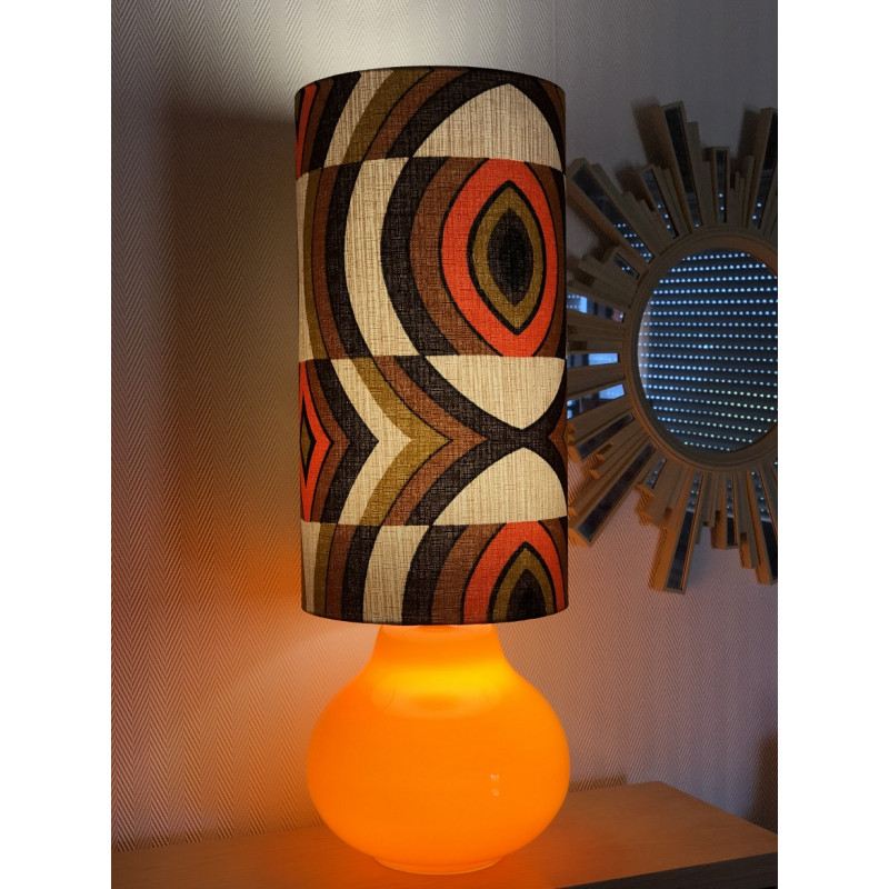 Lampe à poser opaline orange et tissu vintage Parly