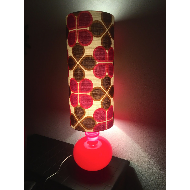 Lampe de sol Cordoba - opaline rouge et tissu vintage