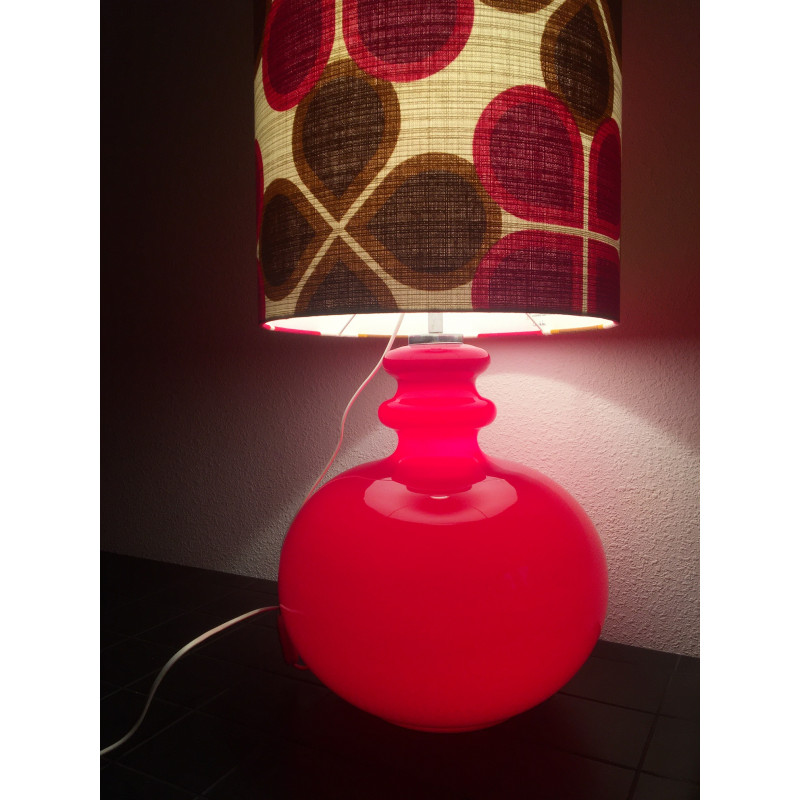 Lampe de sol Cordoba - opaline rouge et tissu vintage