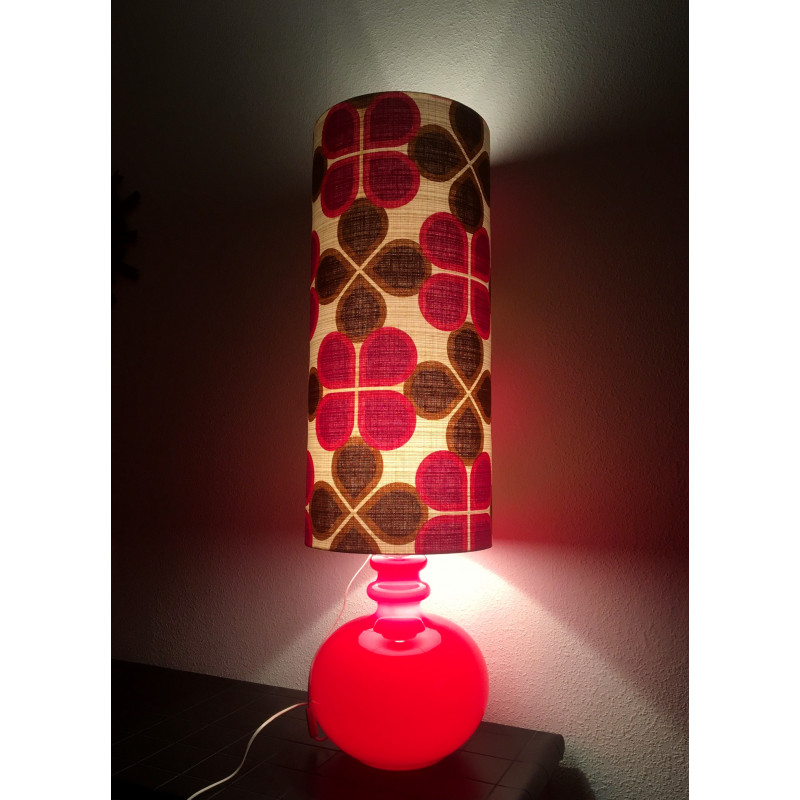 Lampe de sol Cordoba - opaline rouge et tissu vintage