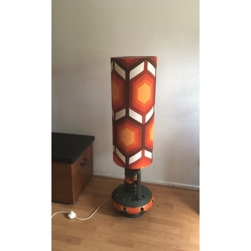 Lampe de sol Eternity - céramique orange/noir et tissu vintage