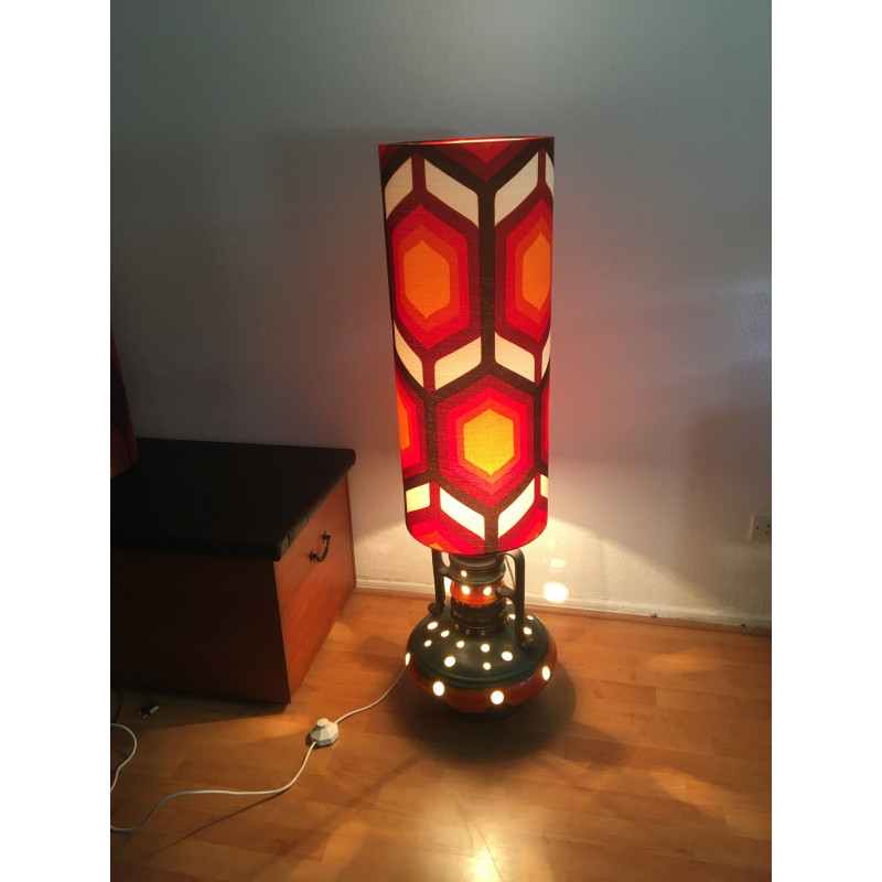 Lampe de sol Eternity - céramique orange/noir et tissu vintage