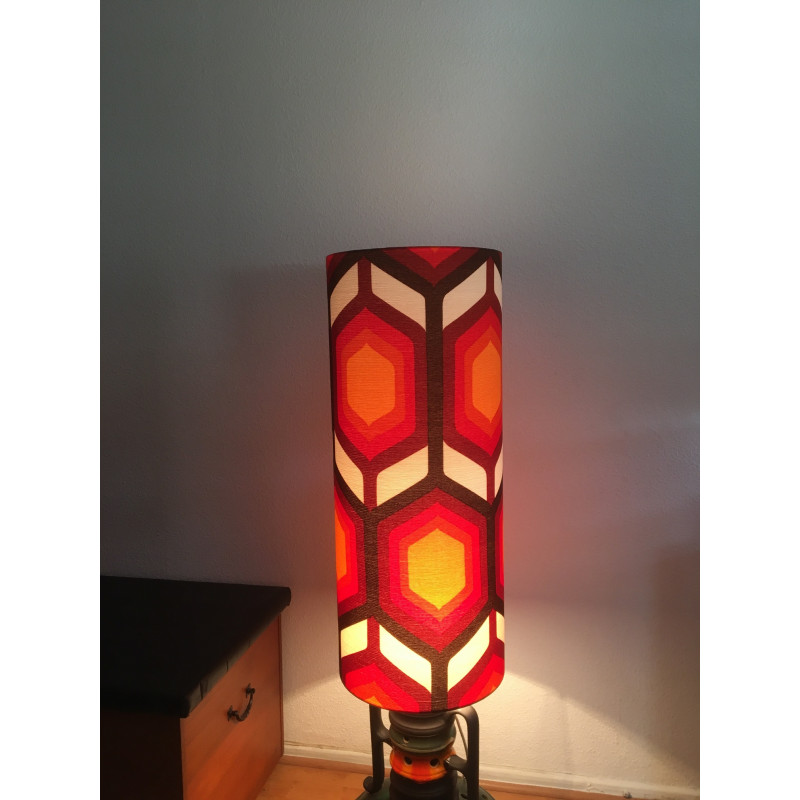 Lampe de sol Eternity - céramique orange/noir et tissu vintage