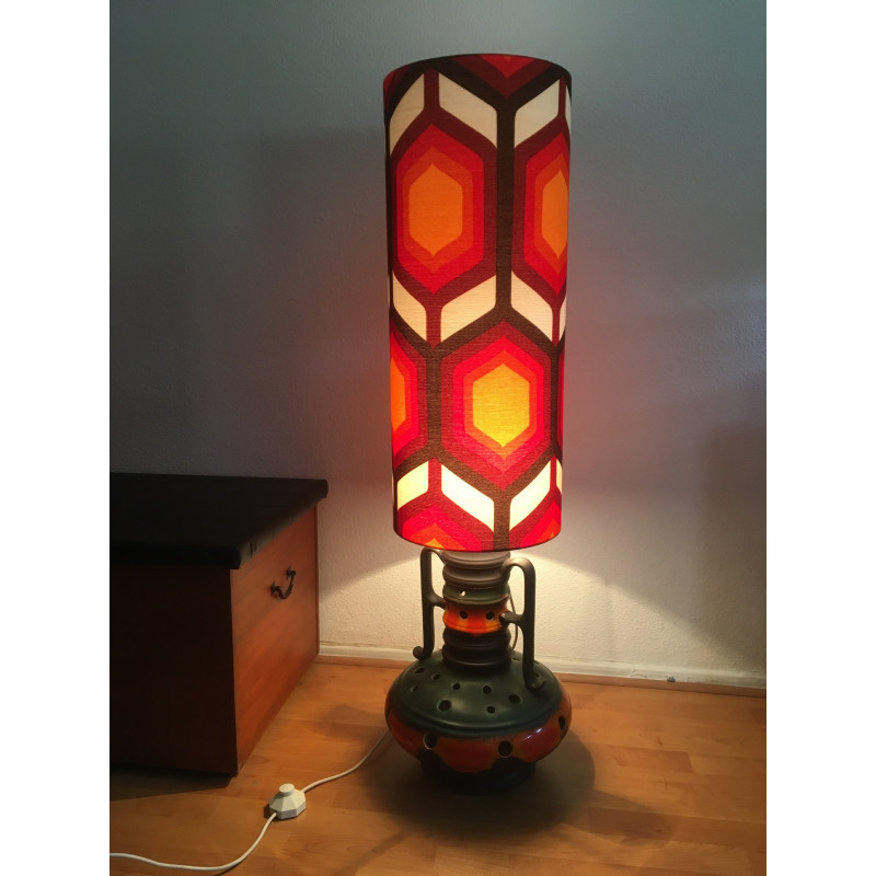 Lampe de sol Eternity - céramique orange/noir et tissu vintage