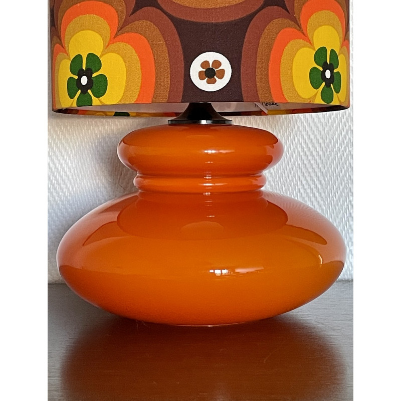 Lampe de table Treflower - opaline orange et tissu vintage