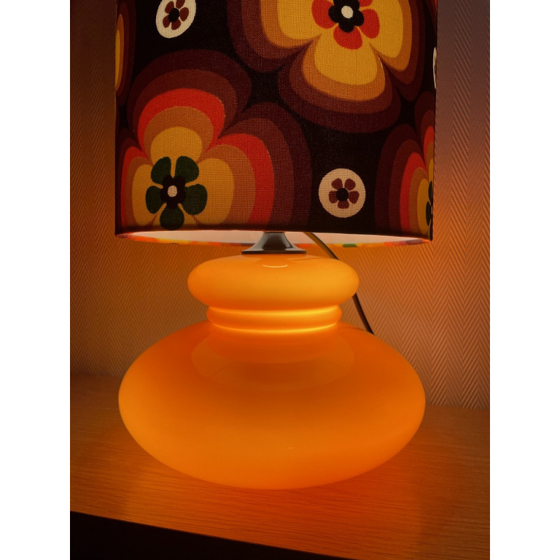 Desklamp Treflower - glass opalin orange / vintage fabric