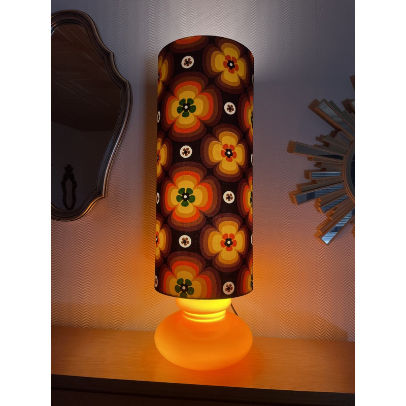 Desklamp Treflower - glass opalin orange / vintage fabric