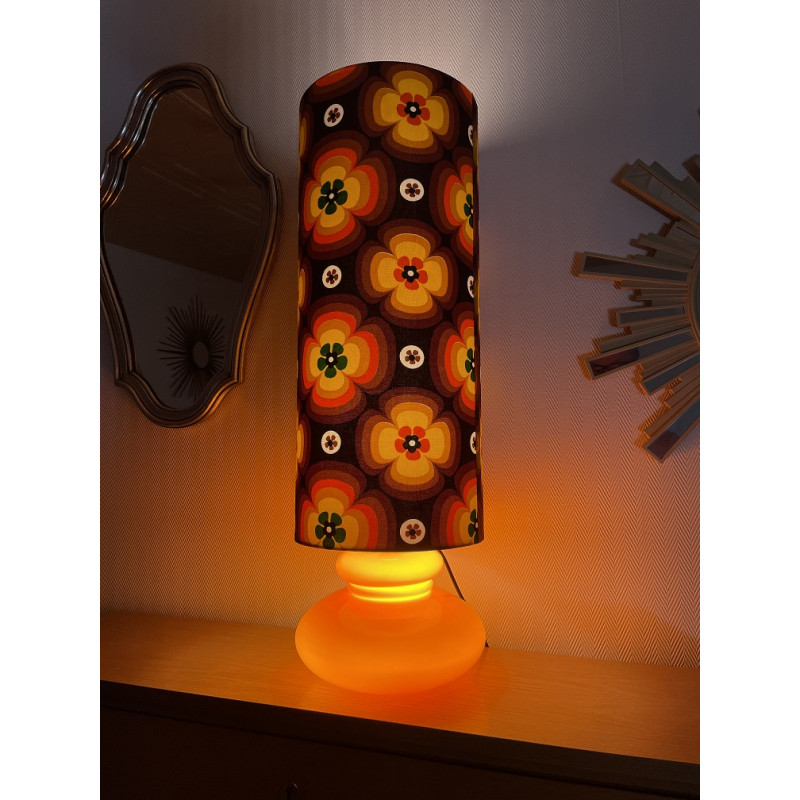 Desklamp Treflower - glass opalin orange / vintage fabric