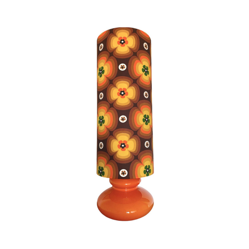 Lampe de table Treflower - opaline orange et tissu vintage