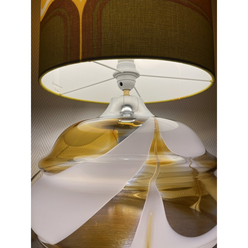 Lampe à poser abat-jour tissu vintage motif Sirius