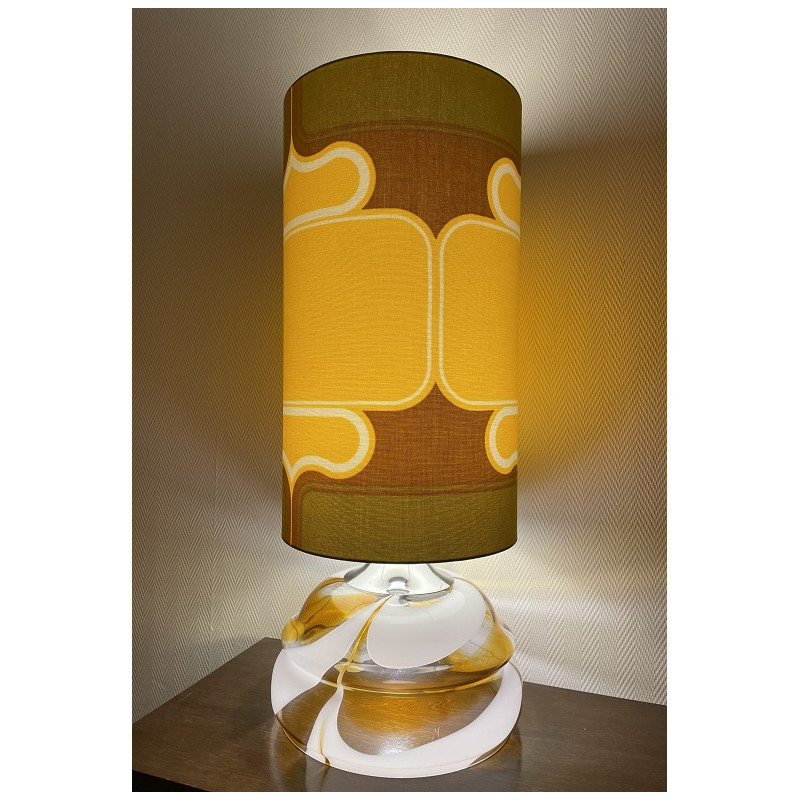 Lampe à poser abat-jour tissu vintage motif Sirius