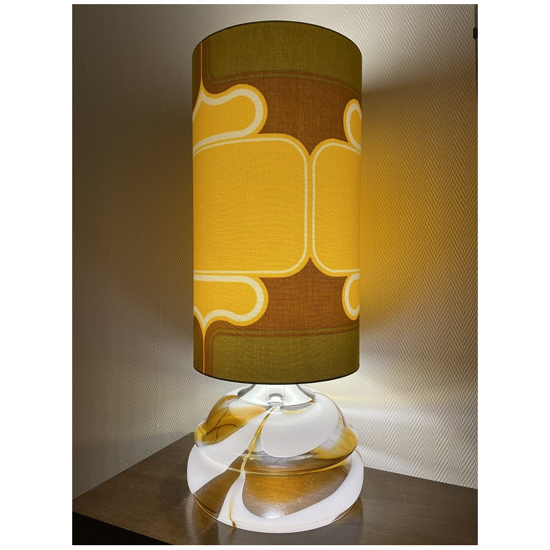 Lampe à poser abat-jour tissu vintage motif Sirius