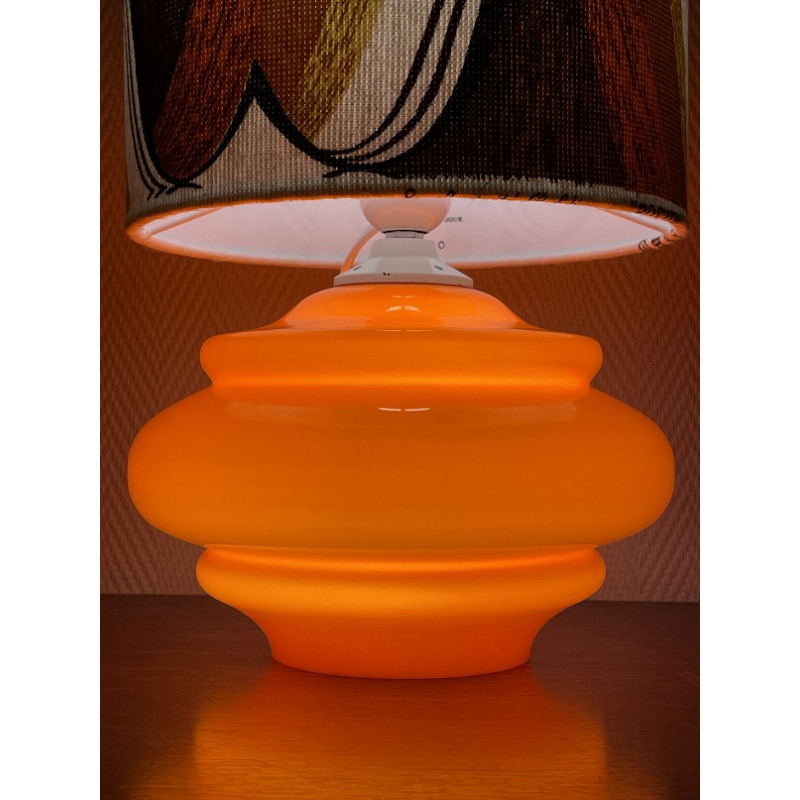 Lampe à poser Boston - opaline orange et tissu vintage