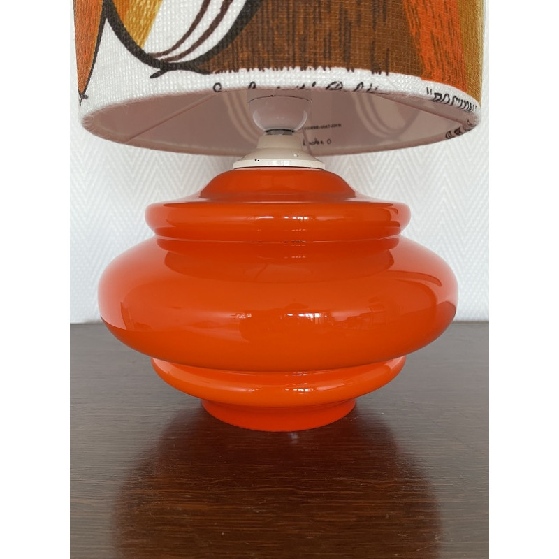 Lampe à poser Boston - opaline orange et tissu vintage