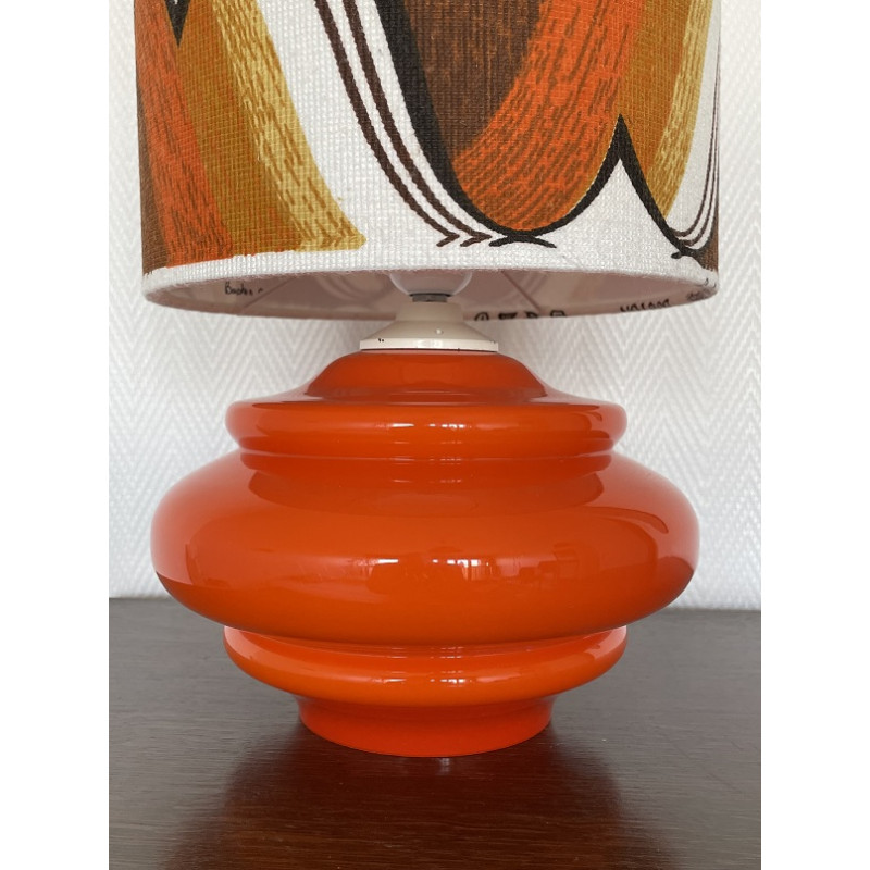 Lampe à poser Boston - opaline orange et tissu vintage