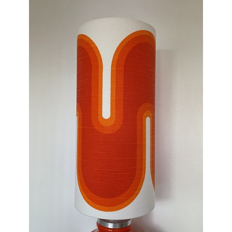 Lampe à poser Serpentin - opaline orange et tissu vintage