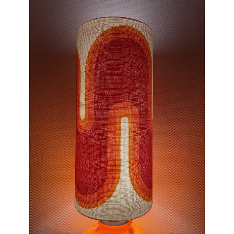 Lampe à poser Serpentin - opaline orange et tissu vintage