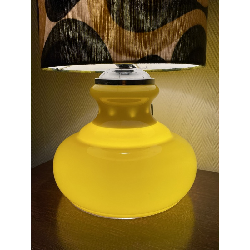 Desklamp Citronnade - yellow opalin glass and vintage fabric