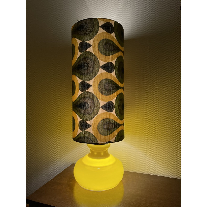 Desklamp Citronnade - yellow opalin glass and vintage fabric