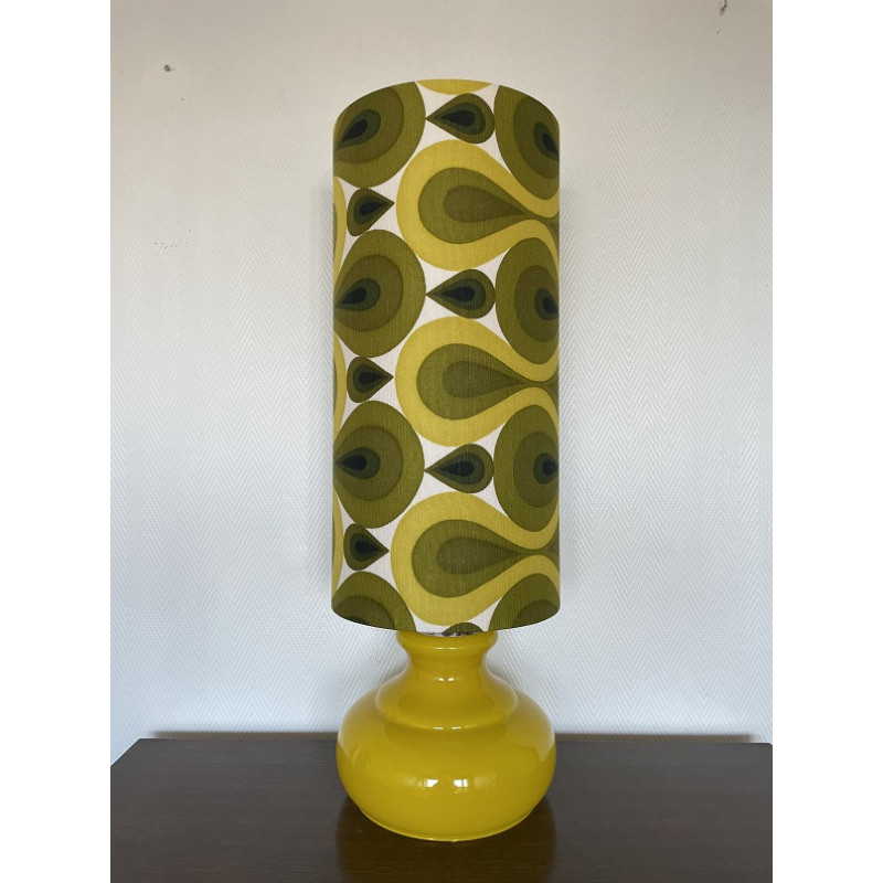 Desklamp Citronnade - yellow opalin glass and vintage fabric