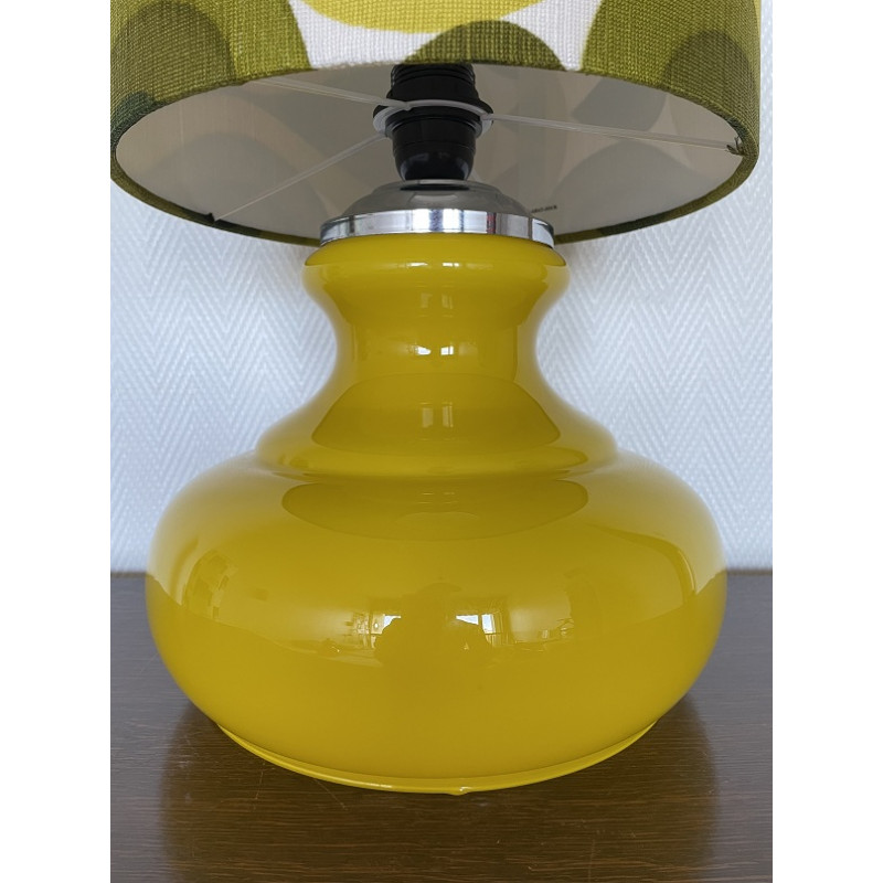 Desklamp Citronnade - yellow opalin glass and vintage fabric