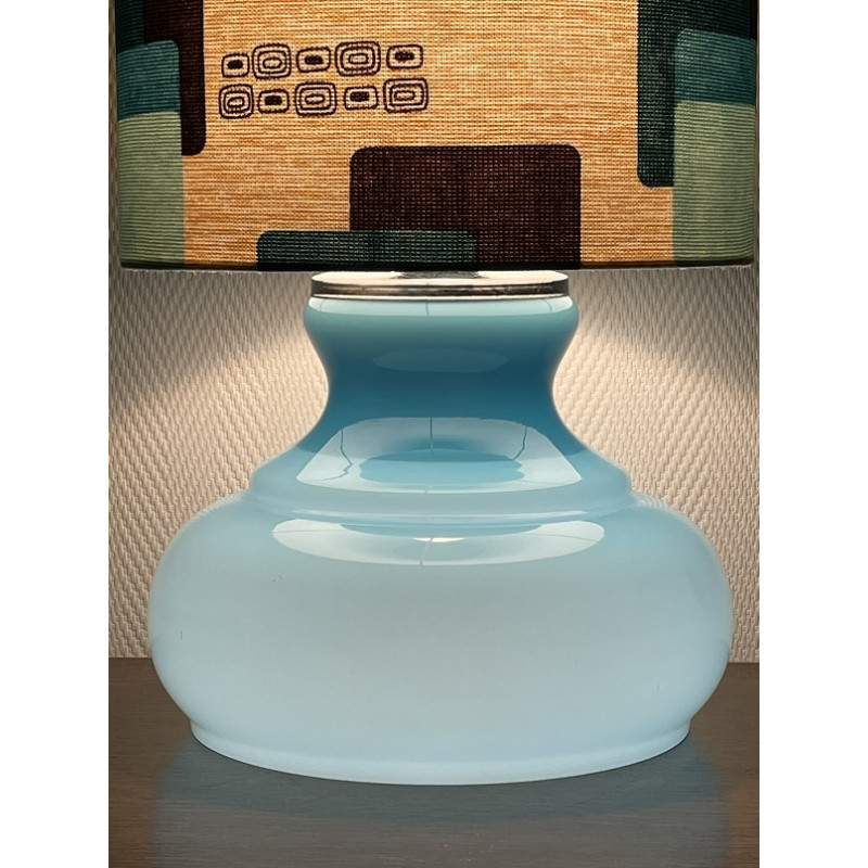 Lampe à poser Maori turquoise - opaline et tissu vintage