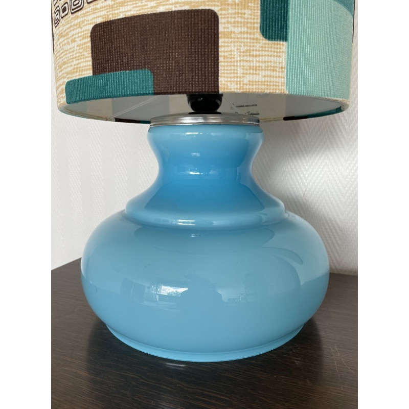 Lampe à poser Maori turquoise - opaline et tissu vintage