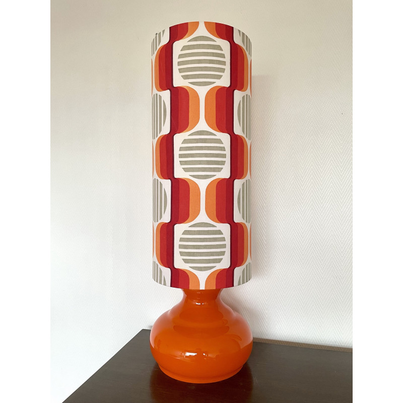 Lampe à poser Solaris- opaline orange et tissu vintage