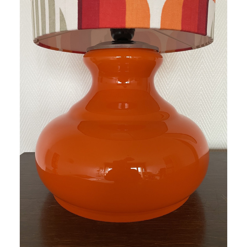 Lampe à poser Solaris- opaline orange et tissu vintage