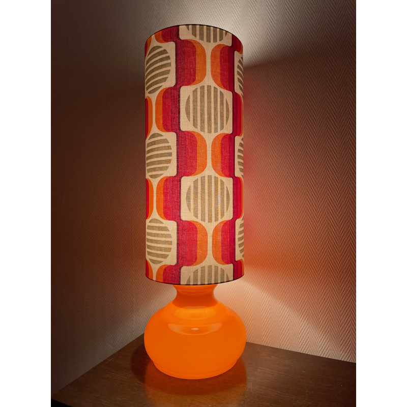 Lampe à poser Solaris- opaline orange et tissu vintage