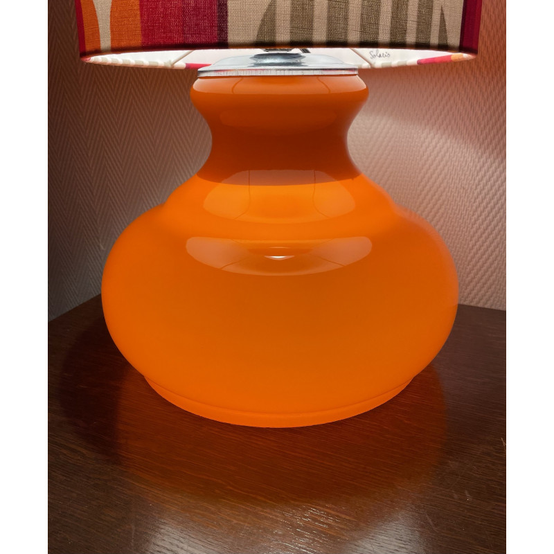 Lampe à poser Solaris- opaline orange et tissu vintage