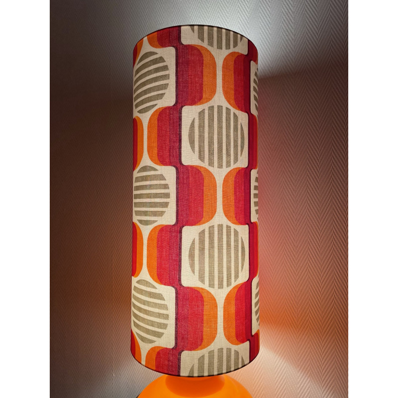 Lampe à poser Solaris- opaline orange et tissu vintage