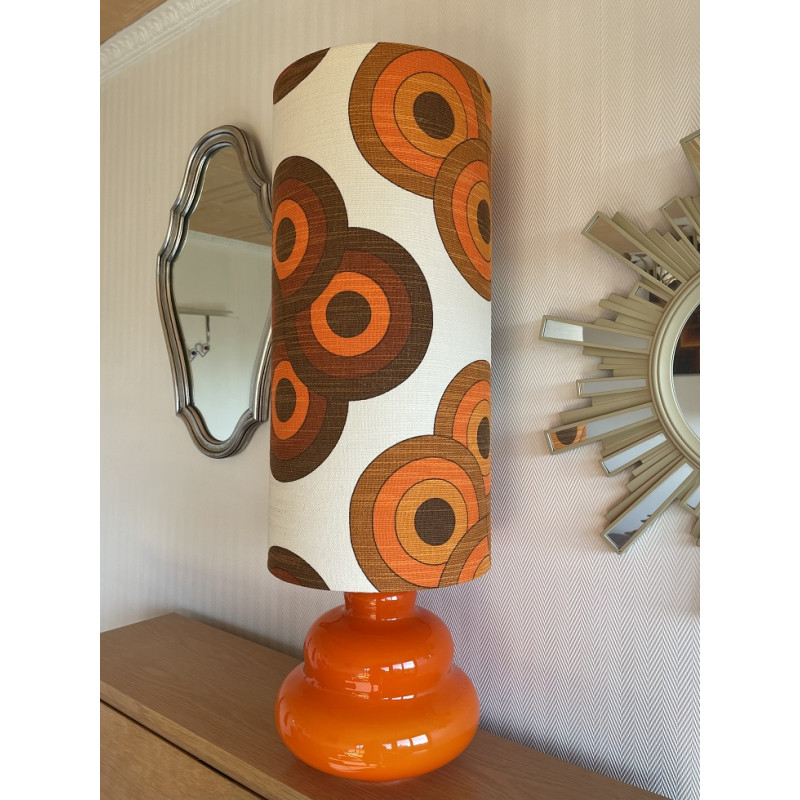 Desklamp Supertone - orange opalin glass and vintage fabric