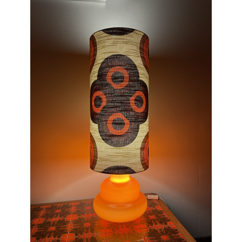 Lampe à poser Supertone - opaline orange et tissu vintage