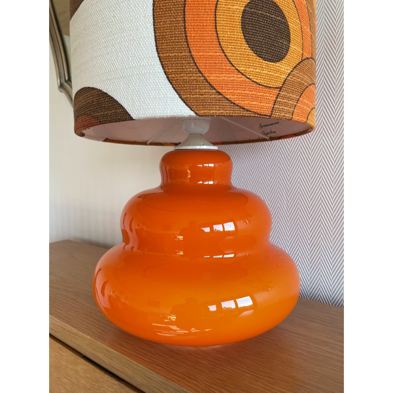 Lampe à poser Supertone - opaline orange et tissu vintage