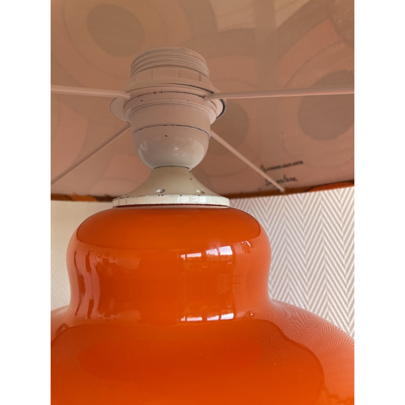 Lampe à poser Supertone - opaline orange et tissu vintage