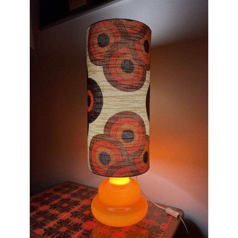 Lampe à poser Supertone - opaline orange et tissu vintage