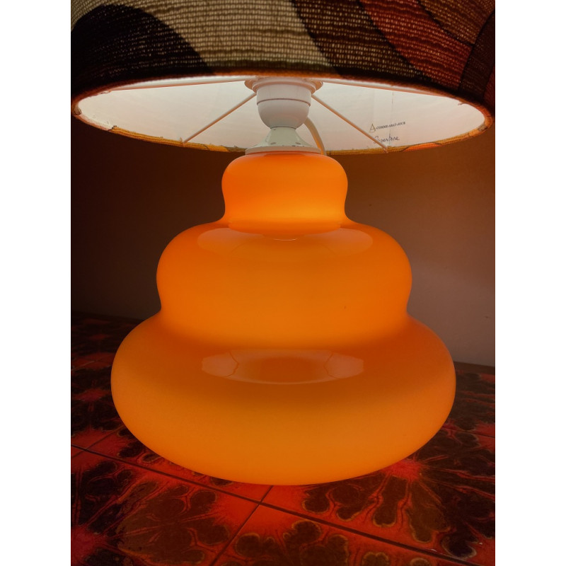 Desklamp Supertone - orange opalin glass and vintage fabric