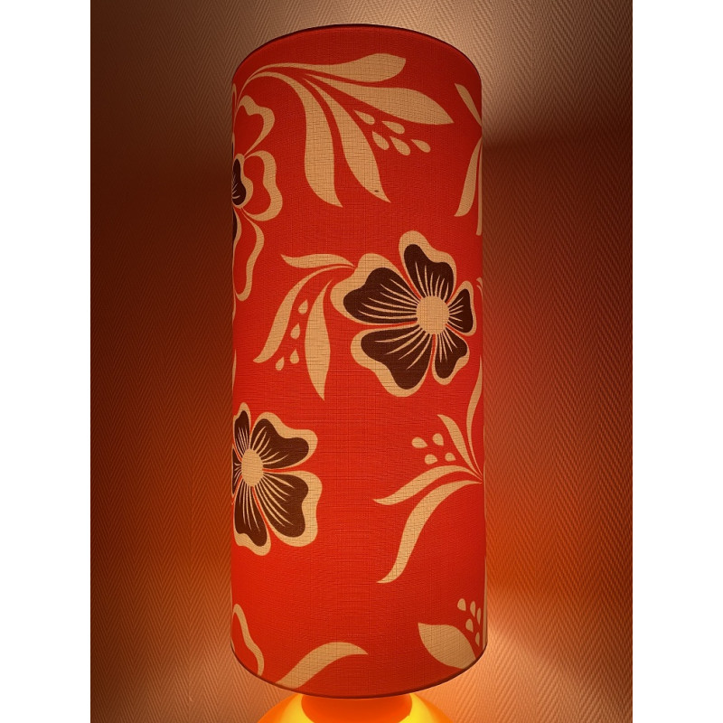 Lampe à poser Lilo - opaline orange et tissu vintage