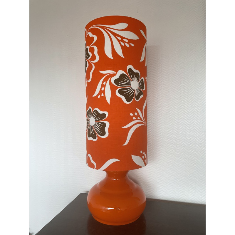 Lampe à poser Lilo - opaline orange et tissu vintage