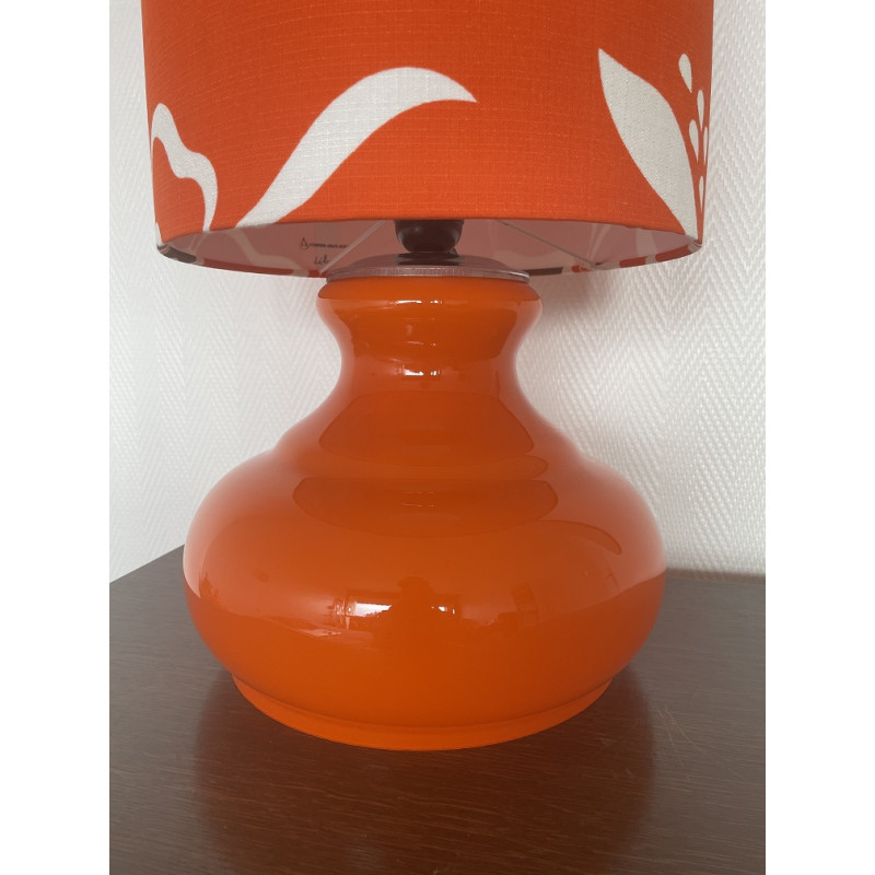 Lampe à poser Lilo - opaline orange et tissu vintage