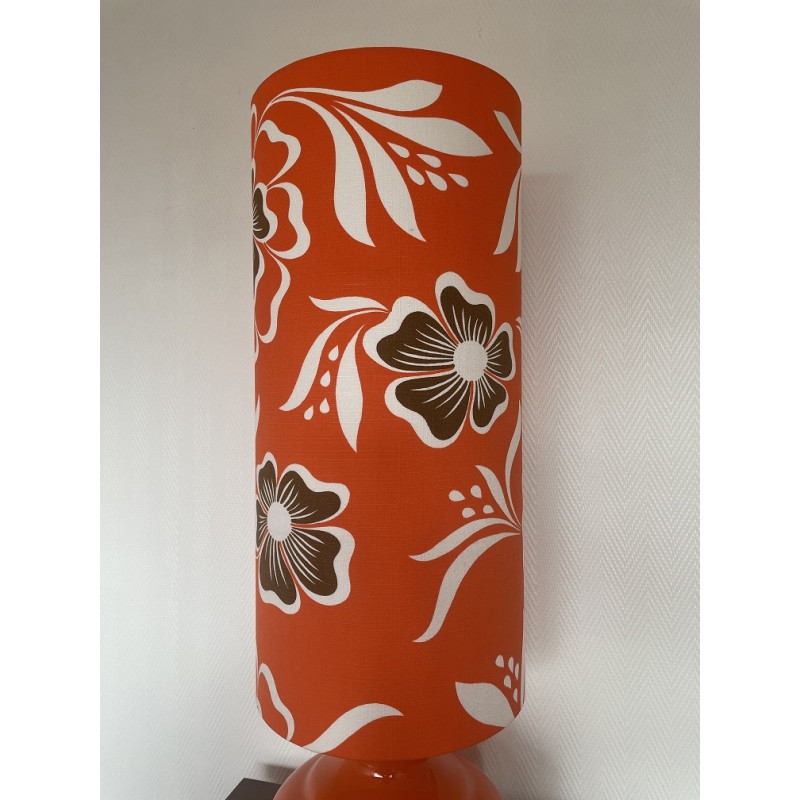 Lampe à poser Lilo - opaline orange et tissu vintage